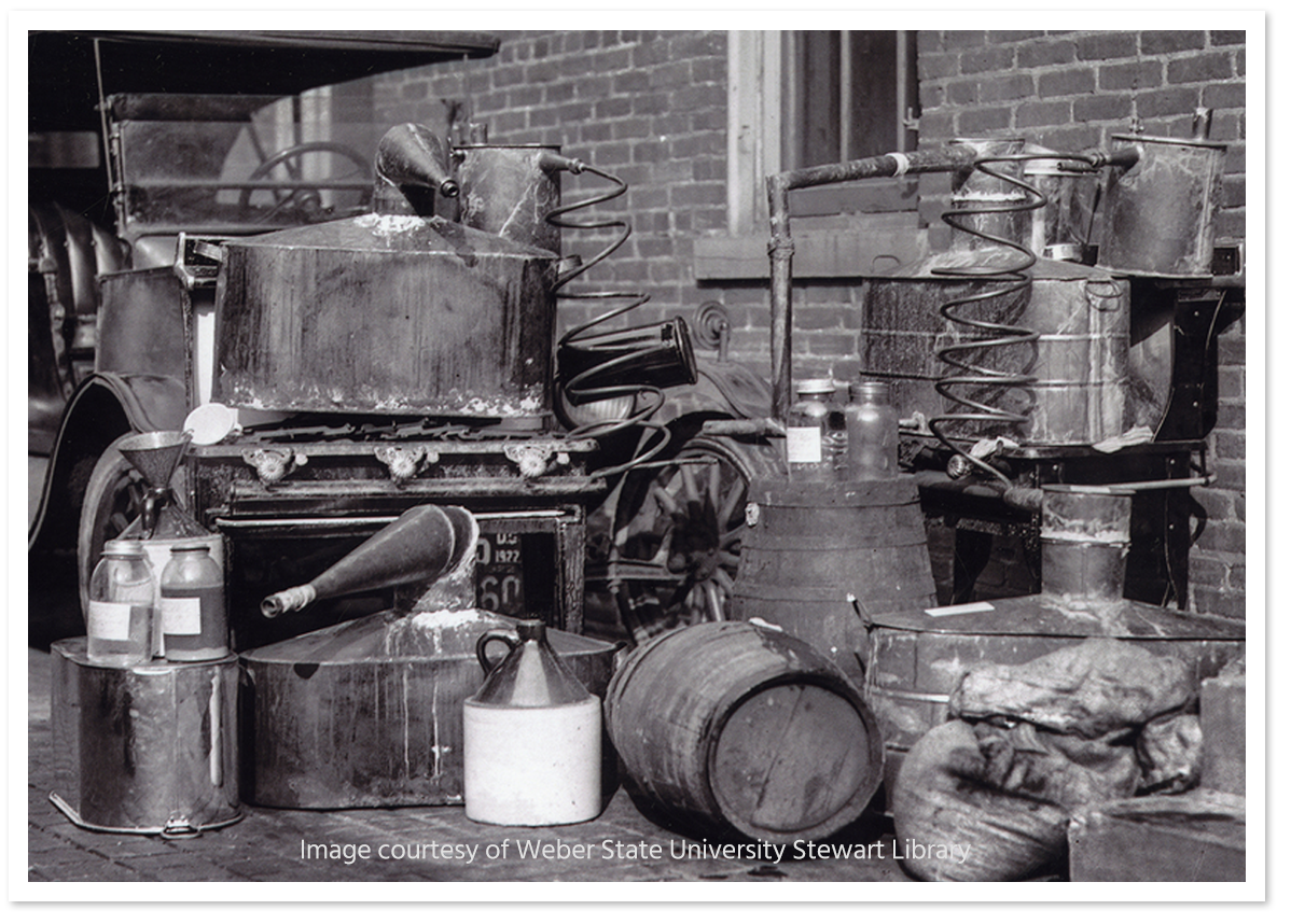 Vintage photo of equipment used to make illegal alcohol during Prohibition in Ogden-one of the historical facts you'll hear more about on OTown Food Tour